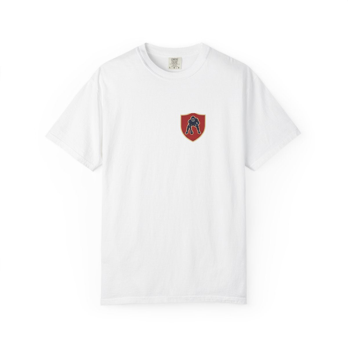 Lineman Gameday Tee — front: lineman shield crest, left chest